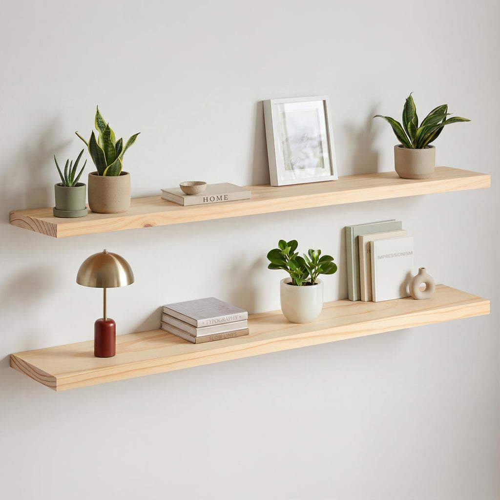 Homeforia 24 Inch Floating Shelves, High-End Solid Pine Wood, Set of 2