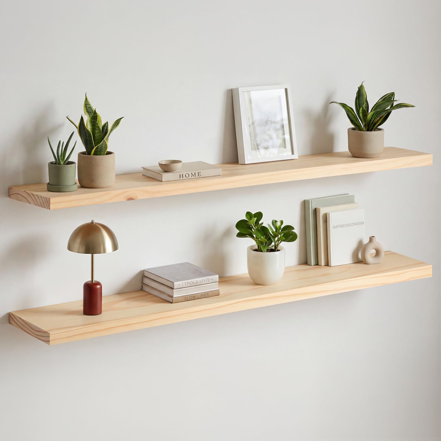 Homeforia 24 Inch Floating Shelves, High-End Solid Pine Wood, Set of 2