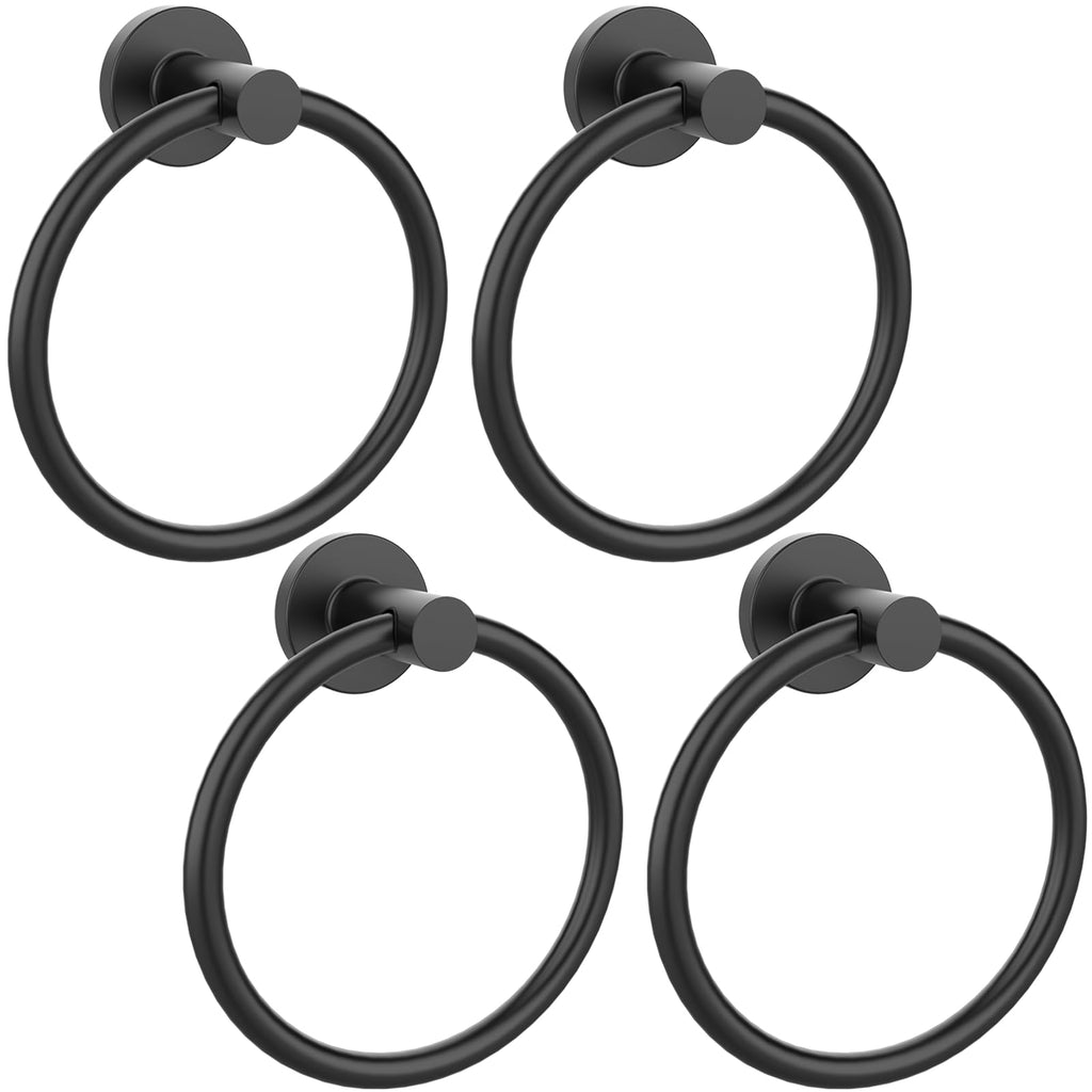 Matte Black Towel Ring 2Pack, SUS304 Stainless Steel Hand Towel Holder for Bathroom Kitchen, Modern Style Towel Hanger, Thicken Ring Towel Holder, Towel Rack Round Wall Mounted (2, Black)