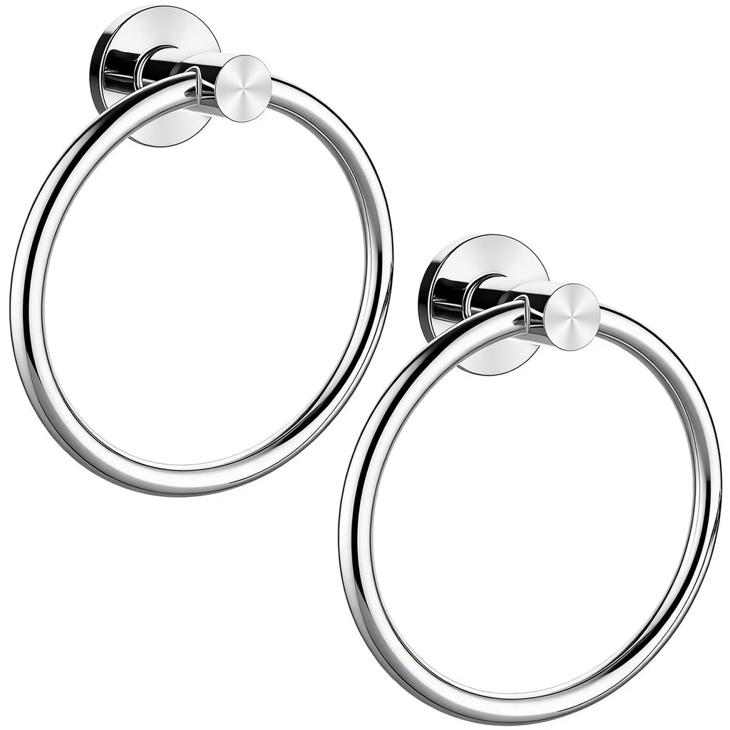 Matte Black Towel Ring 2Pack, SUS304 Stainless Steel Hand Towel Holder for Bathroom Kitchen, Modern Style Towel Hanger, Thicken Ring Towel Holder, Towel Rack Round Wall Mounted (2, Black)
