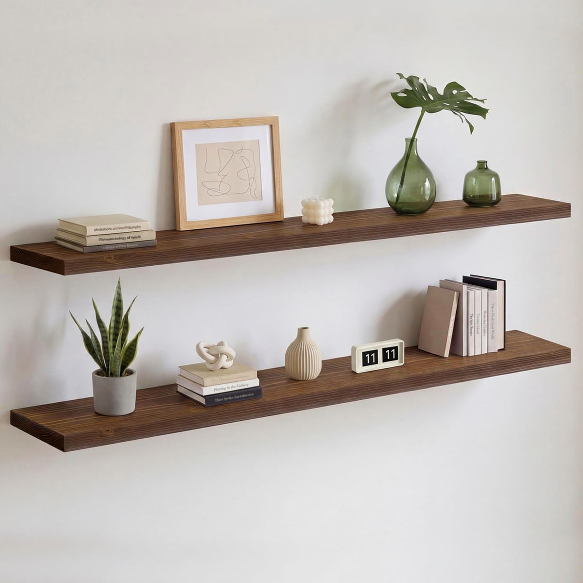 Homeforia 24 Inch Floating Shelves, High-End Solid Pine Wood, Set of 2