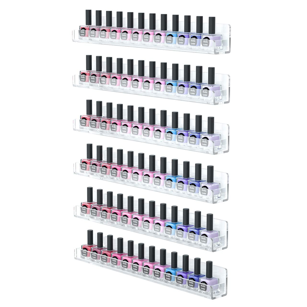 FEMELI Nail Polish Wall Rack, 6 Shelves Acrylic Organizer (15 Inch, Clear)