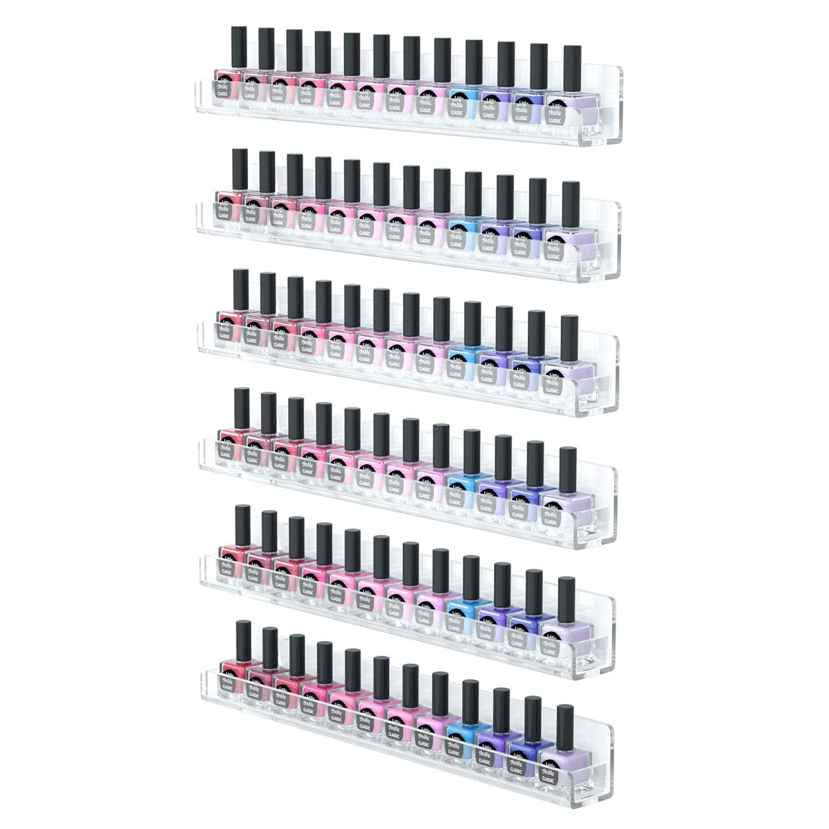 FEMELI Nail Polish Wall Rack, 6 Shelves Acrylic Organizer (15 Inch, Clear)
