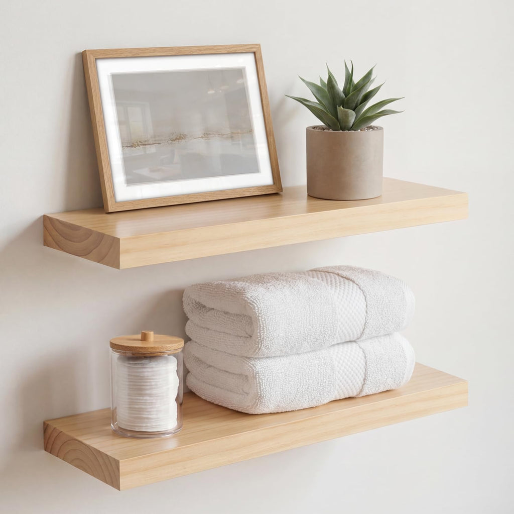 Homeforia 24 Inch Floating Shelves, High-End Solid Pine Wood, Set of 2