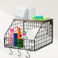 Picowe Laundry Room Shelves Wall Mounted, Metal Basket with Wood Lid (S)