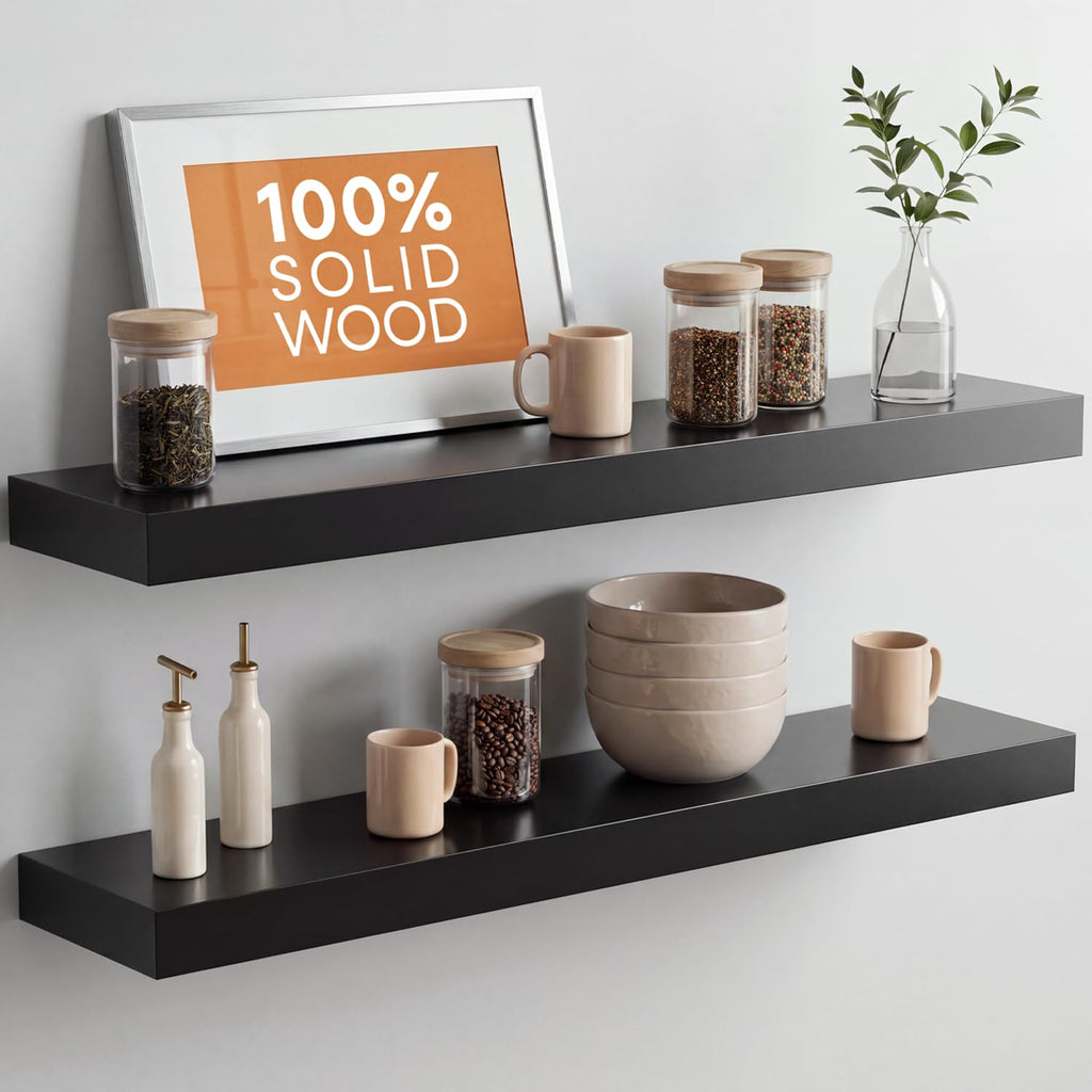 Homeforia 24 Inch Floating Shelves, High-End Solid Pine Wood, Set of 2