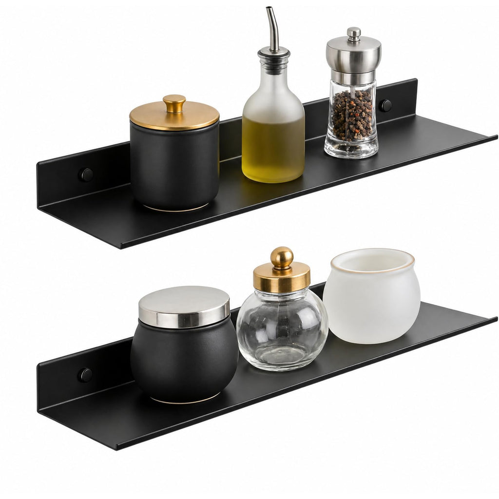 Z metnal Bathroom Shelf, Floating Shelves, Metal Display Wall Shelf, Aluminum, Wall Mounted, Matt Black,16 inch, 2 Pack