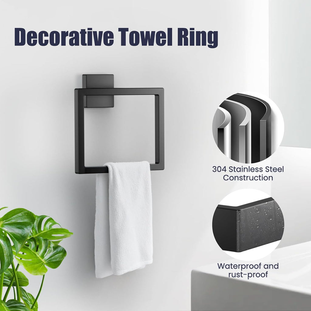 Bathroom Hardware Accessories Set: Bath Towel Bar Set, Towel Racks for Bathroom Wall Mounted, SUS304 Stainless Steel (Matte Black, 12-Pieces)