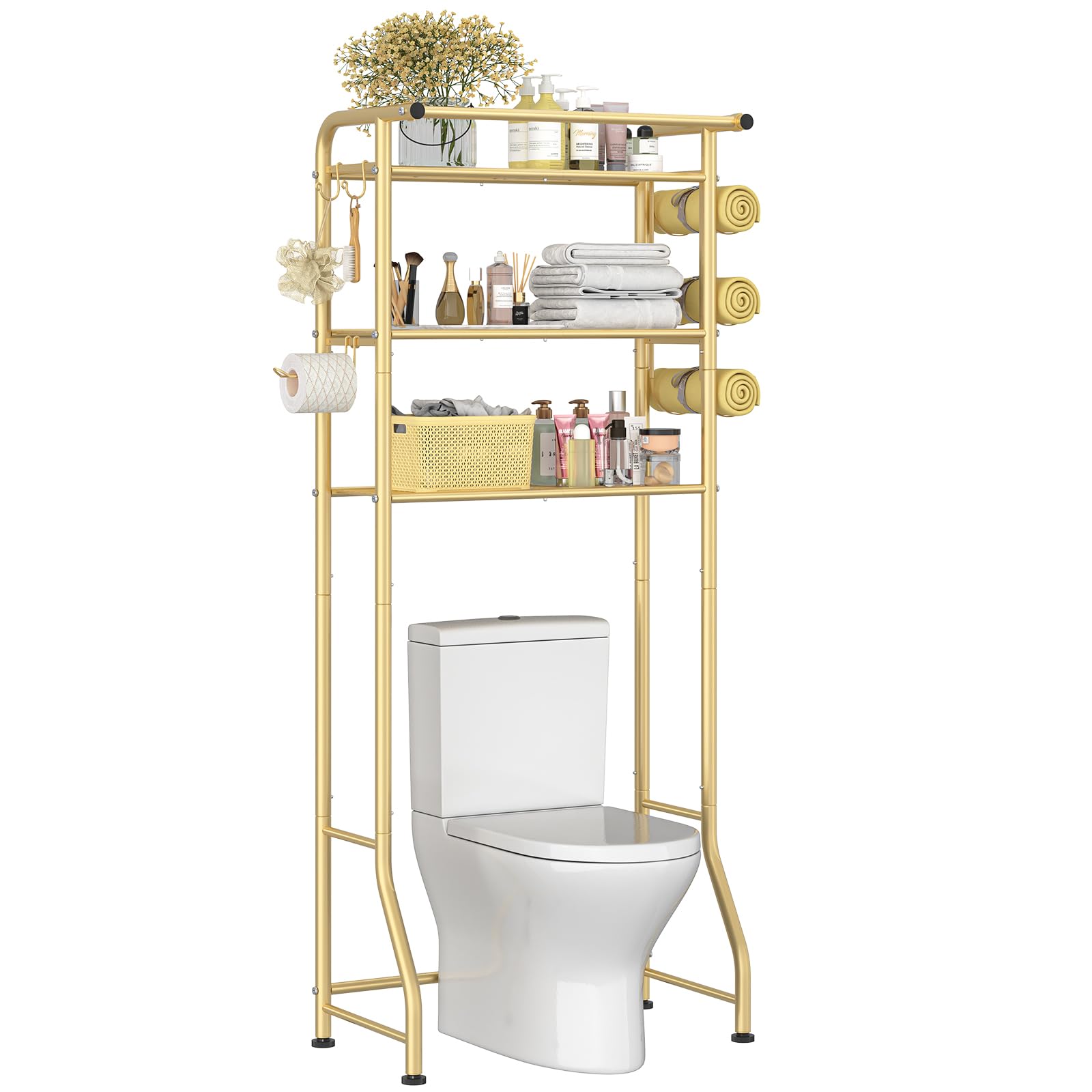 Simple Trending 3 Tier Over The Toilet Rack, Shelf Bathroom, Bathroom Stand Organizer Space Saver, Silver