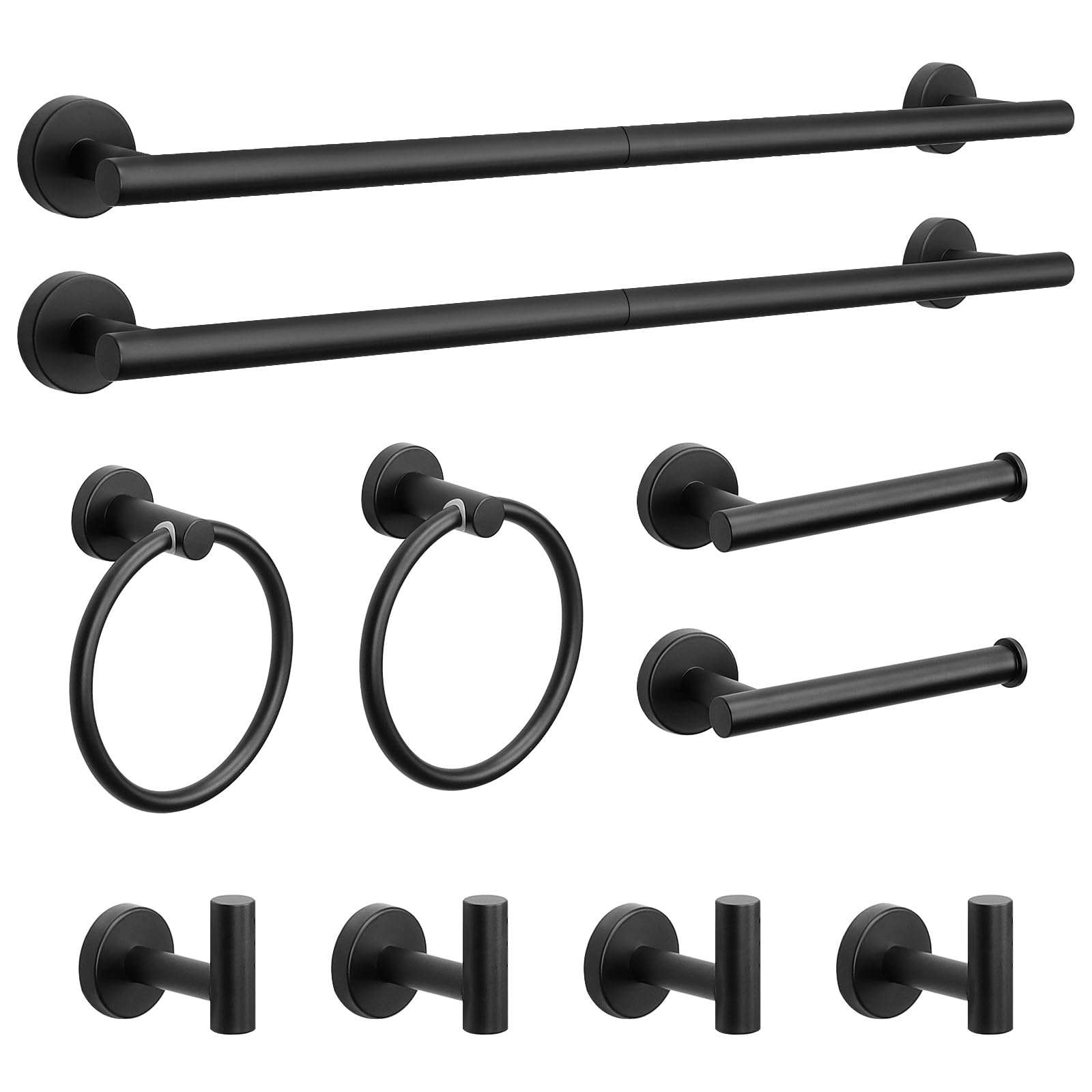 NearMoon 5 Pieces Bathroom Hardware Set SUS304 Thicken Stainless Steel-Towel Rack Kit Include 24" Towel Rod +Bath Towel Ring +Toilet Paper Holder +2 Robe Towel Hooks Bath Accessories (Nickel)