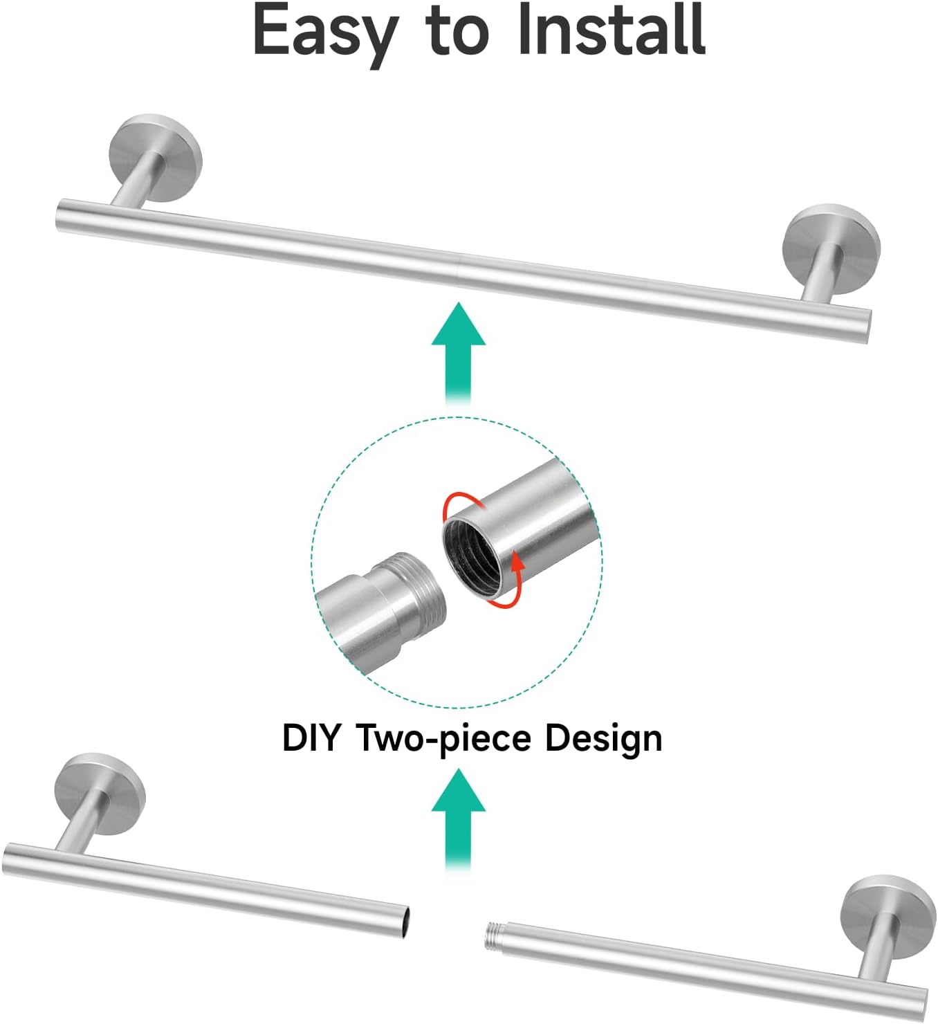 USHOWER Brushed Nickel Towel Bar, 24-Inch Towel Racks for Bathroom