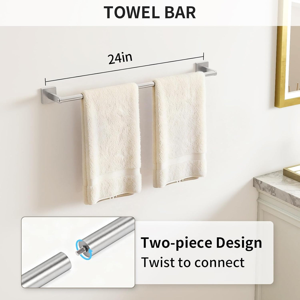 KLJKPA Brushed Nickel Bathroom Hardware Set, 24 inch Bathroom Towel Holder