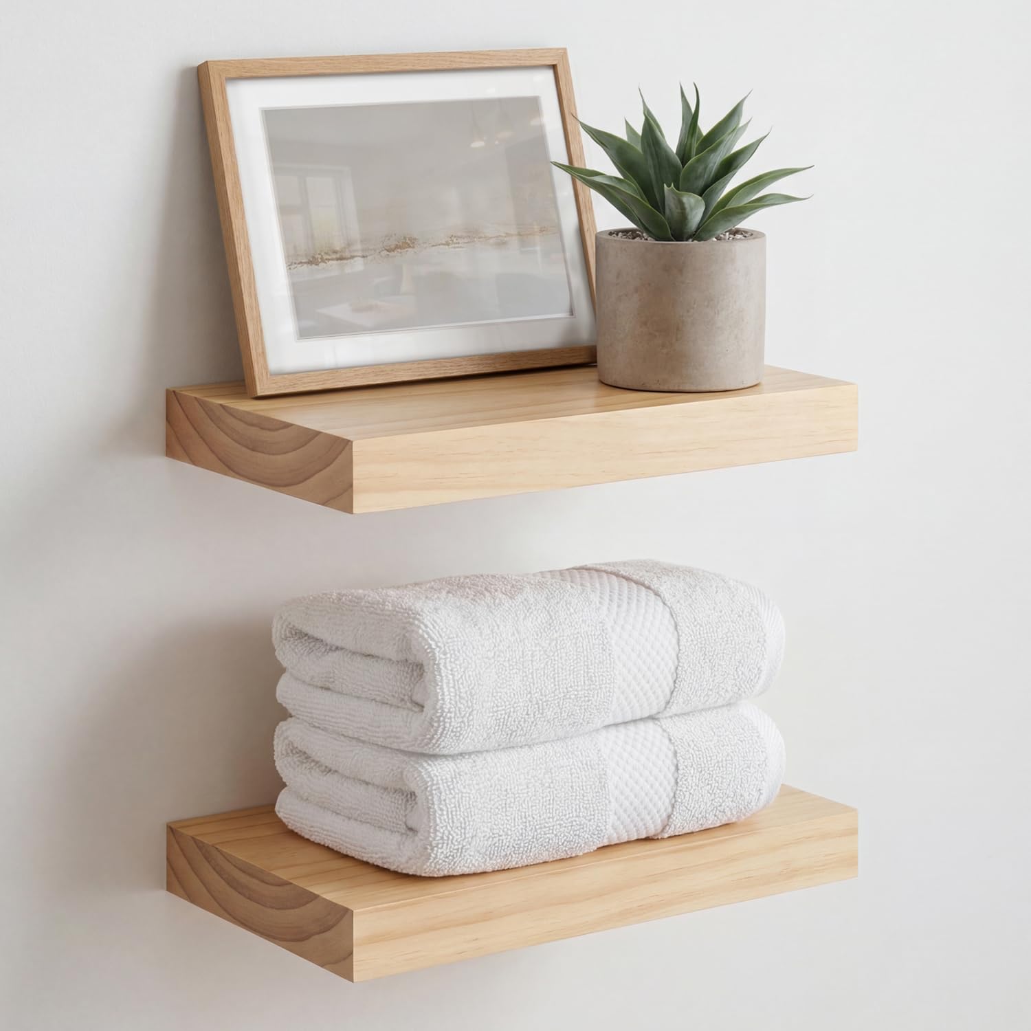 Homeforia 24 Inch Floating Shelves, High-End Solid Pine Wood, Set of 2
