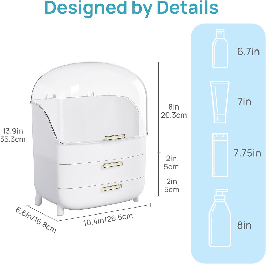 Vtopmart 3-Tier Skincare Makeup Organizer with Drawer and LId, White
