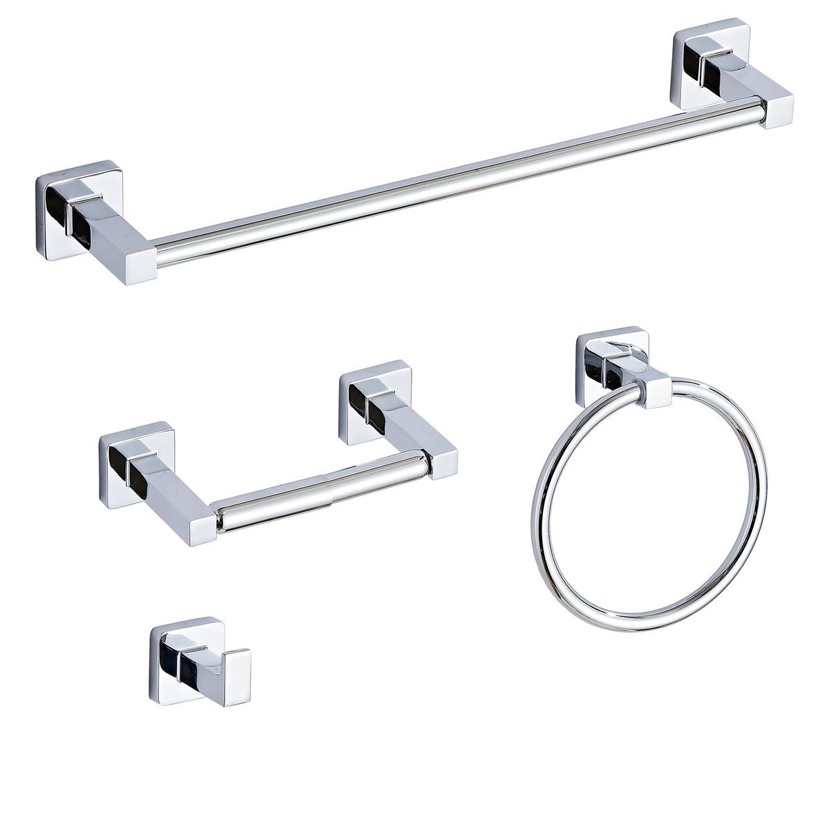 Matte Black Bathroom Hardware Set 4 Pieces,Bathroom Accessories Set Stainless Steel Wall Mounted, Hand Towel Bar, Towel Ring, Robe Towel Hooks,Toilet Paper Holder,Towel Bar Set, 23.6 Inch