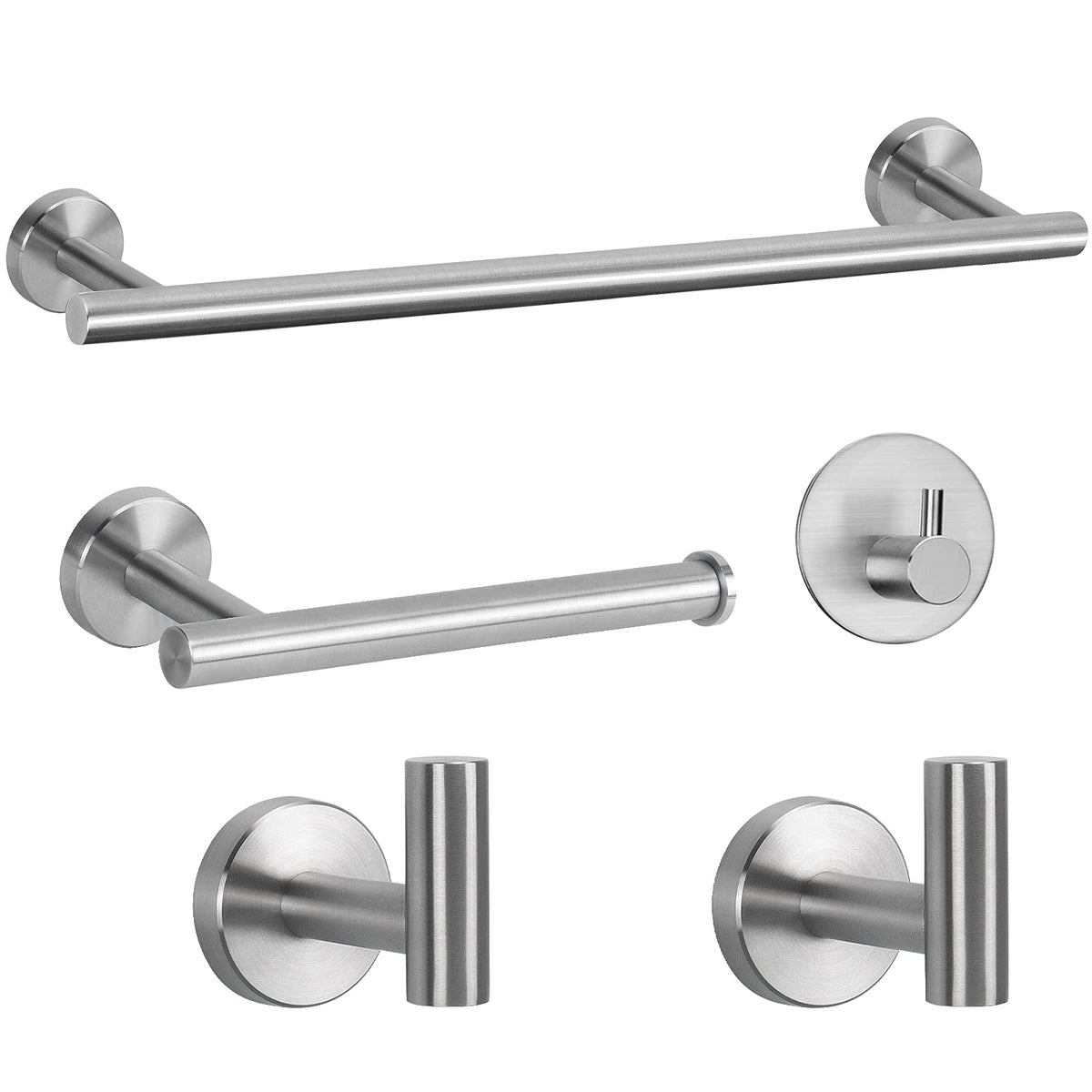 NearMoon Bathroom Hardware Set SUS 304 Thicken Stainless Steel-Towel Bar Set Include 16" Towel Rod, Toilet Paper Holder, Multifunctional Hooks Bathroom Accessories (Brushed Nickel, 5 Pcs)