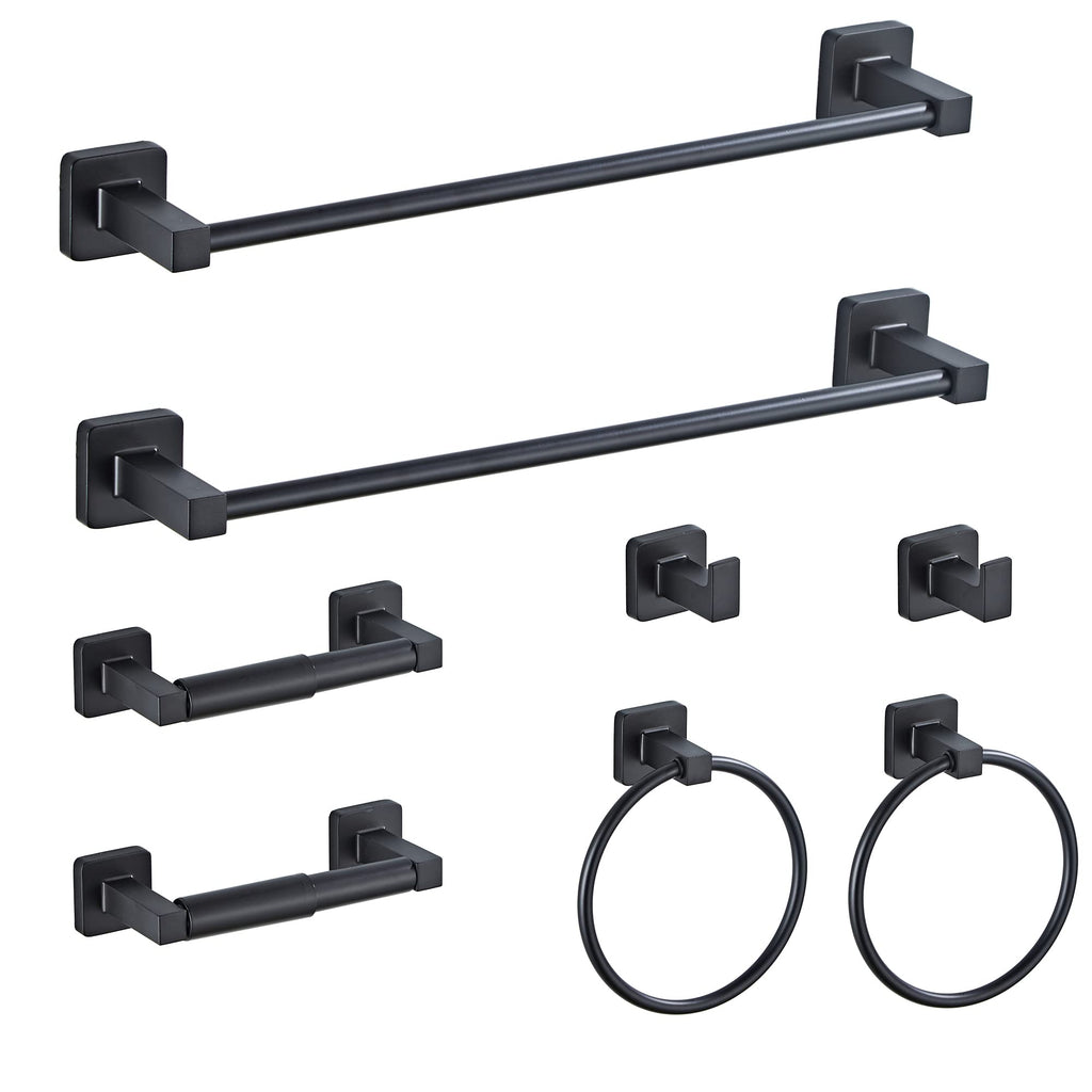 Matte Black Bathroom Hardware Set 4 Pieces,Bathroom Accessories Set Stainless Steel Wall Mounted, Hand Towel Bar, Towel Ring, Robe Towel Hooks,Toilet Paper Holder,Towel Bar Set, 23.6 Inch