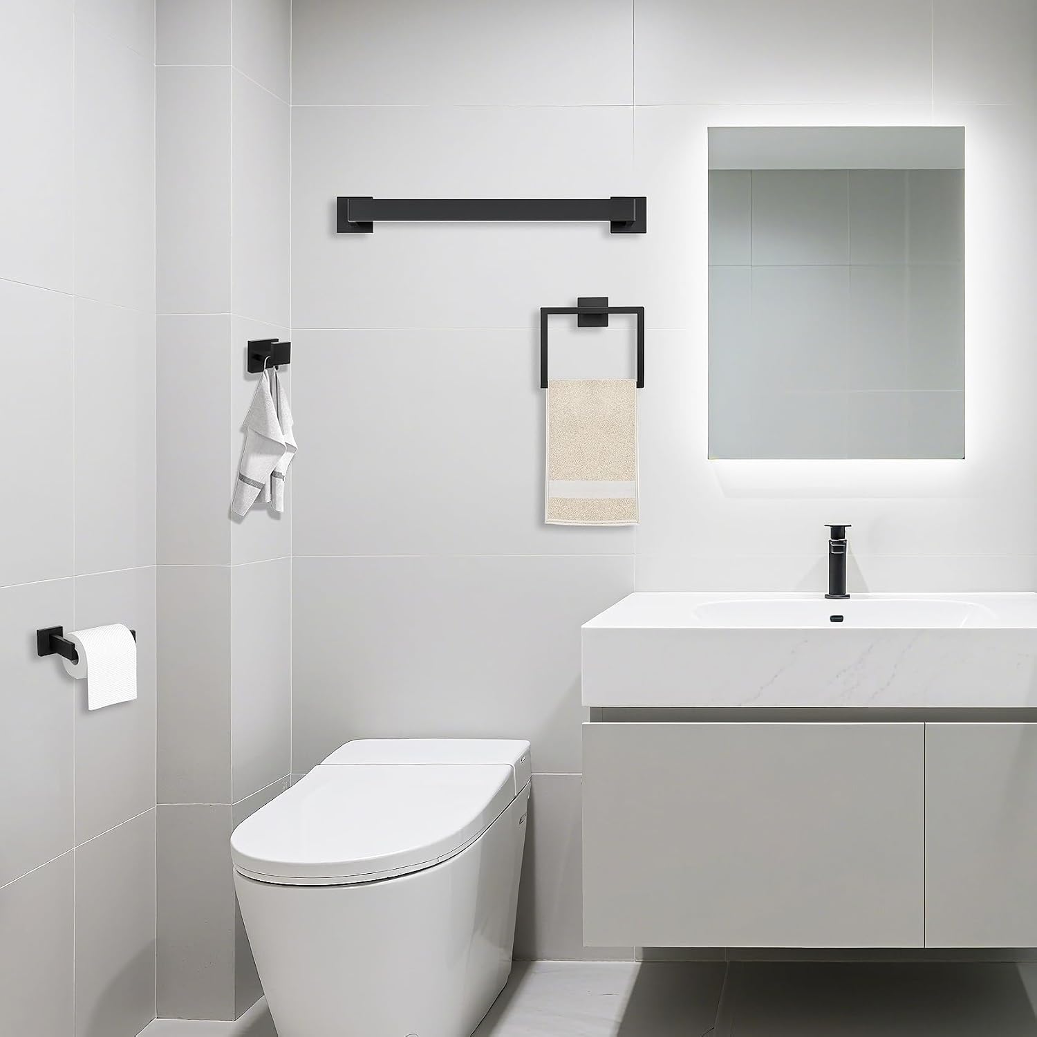 JOPOFI 10 Piece Towel Bar Set - 15.7Inch Bath Towel Holder - Matte Black