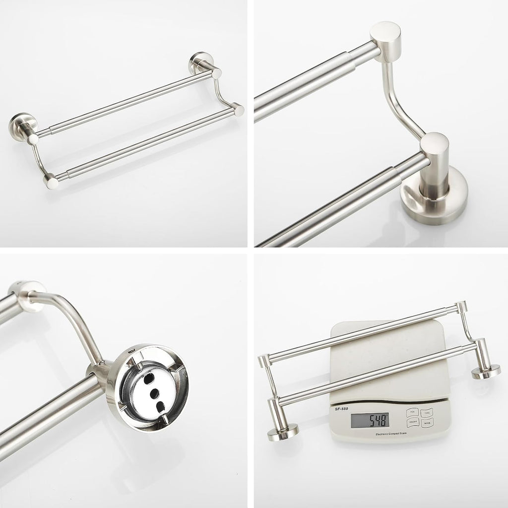 BESy Double Towel Bar Towel Rack for Bathroom Wall Mounted Brushed Nickel