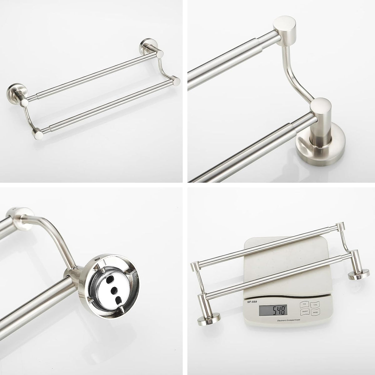 BESy Double Towel Bar Towel Rack for Bathroom Wall Mounted Brushed Nickel