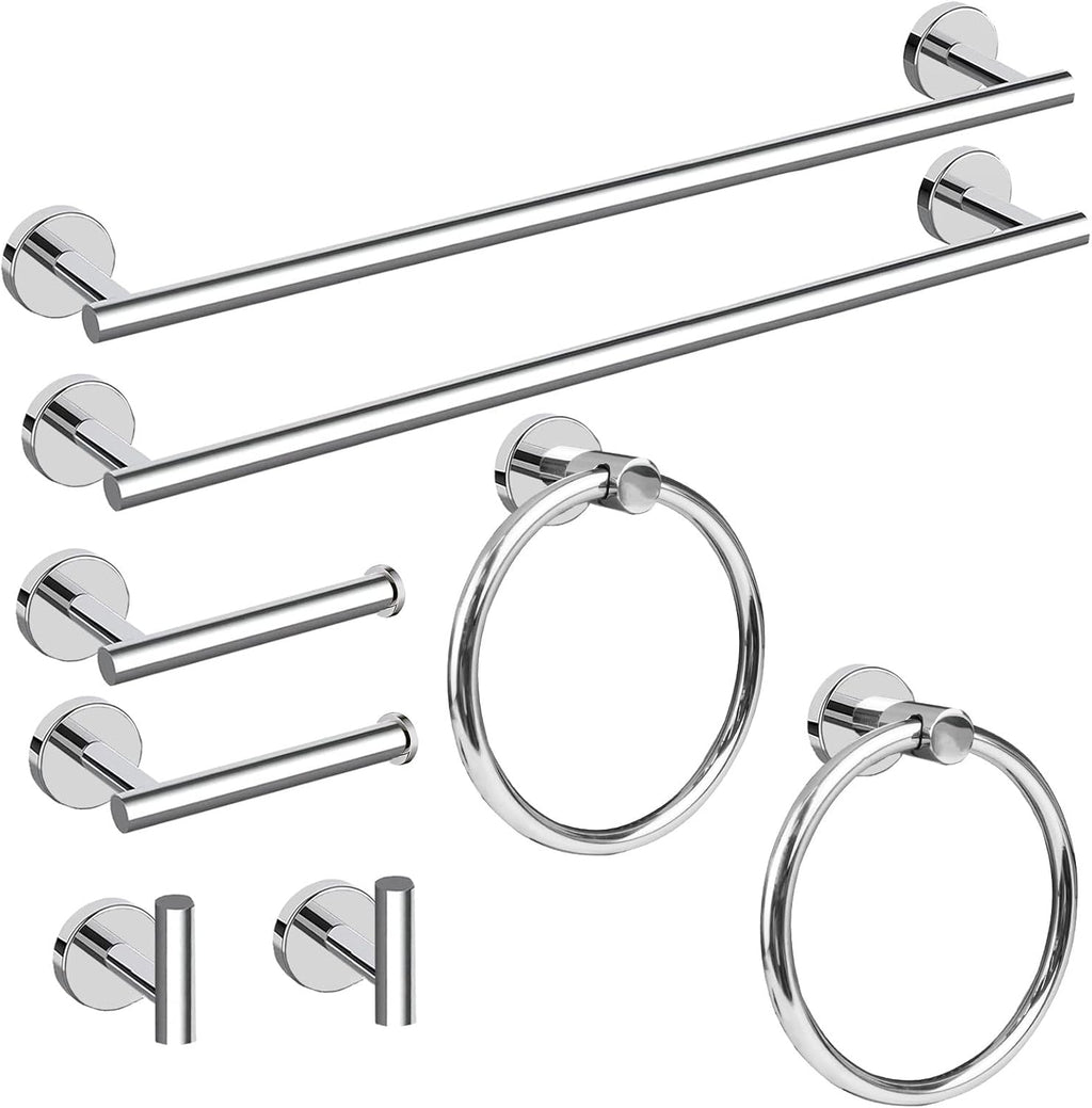 Cilee 8 Piece Polished Chrome Bathroom Hardware Set, 24inch Towel Bar Set