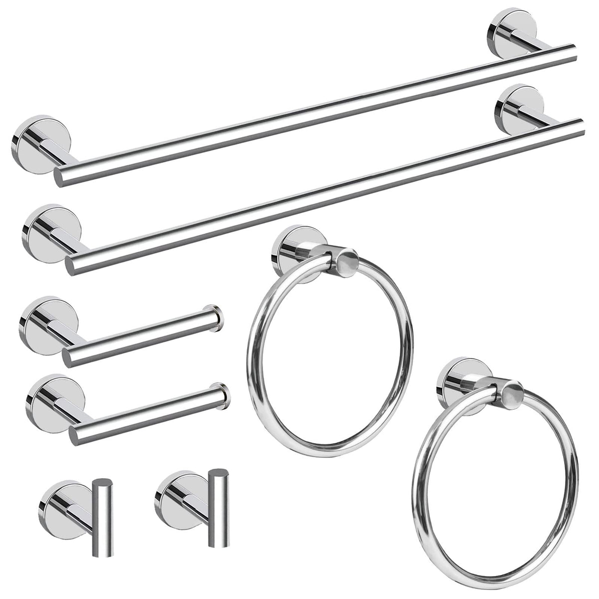 Cilee 8 Piece Polished Chrome Bathroom Hardware Set, 24inch Towel Bar Set