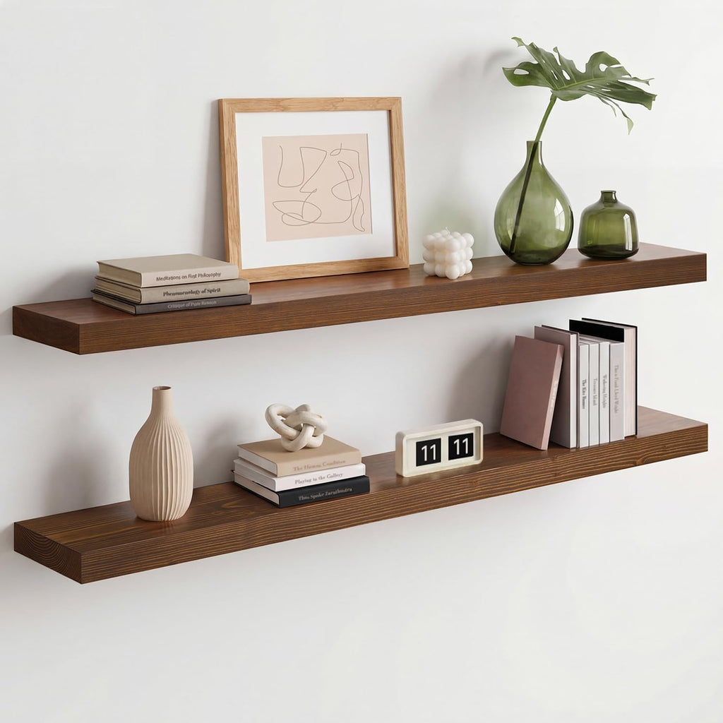 Homeforia 24 Inch Floating Shelves, High-End Solid Pine Wood, Set of 2