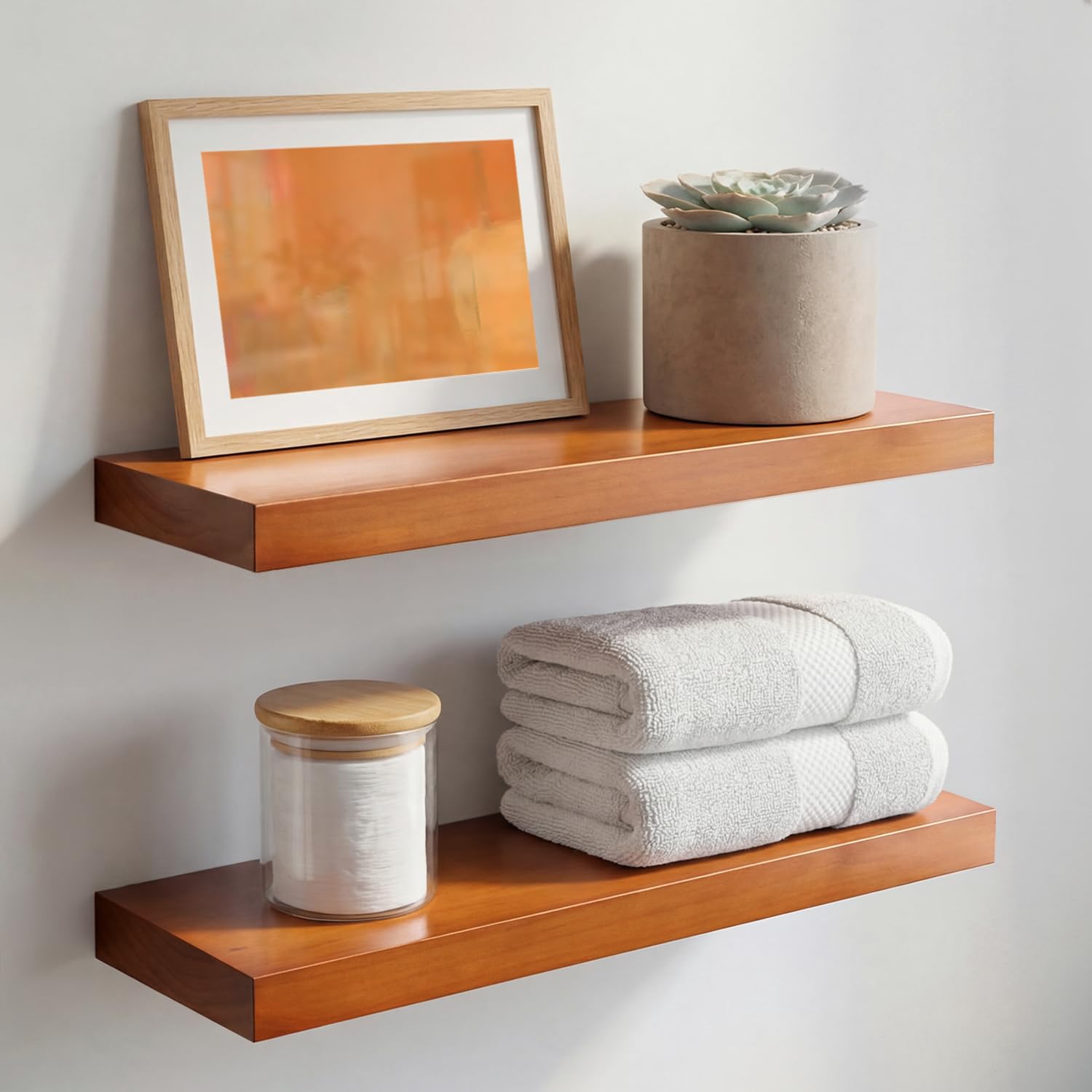 Homeforia 24 Inch Floating Shelves, High-End Solid Pine Wood, Set of 2