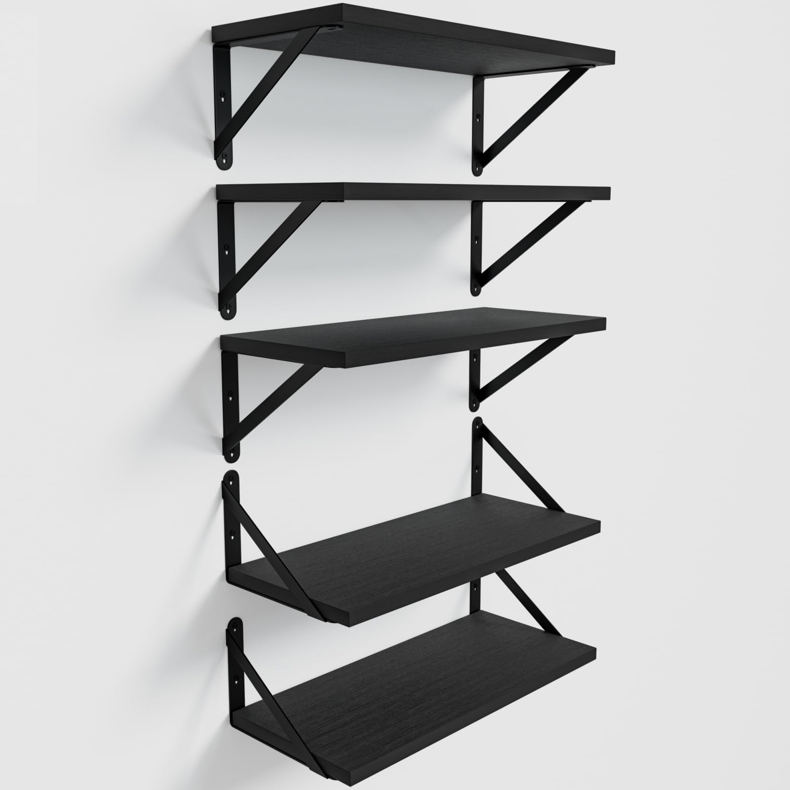 COCOYA Wall Shelves 7.3" Deep Solid Paulownia Wood (Black, Set of 2)