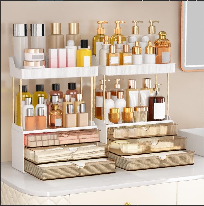 caktraie 3-Drawer 2-Tier Acrylic Makeup & Bathroom Vanity Organizer