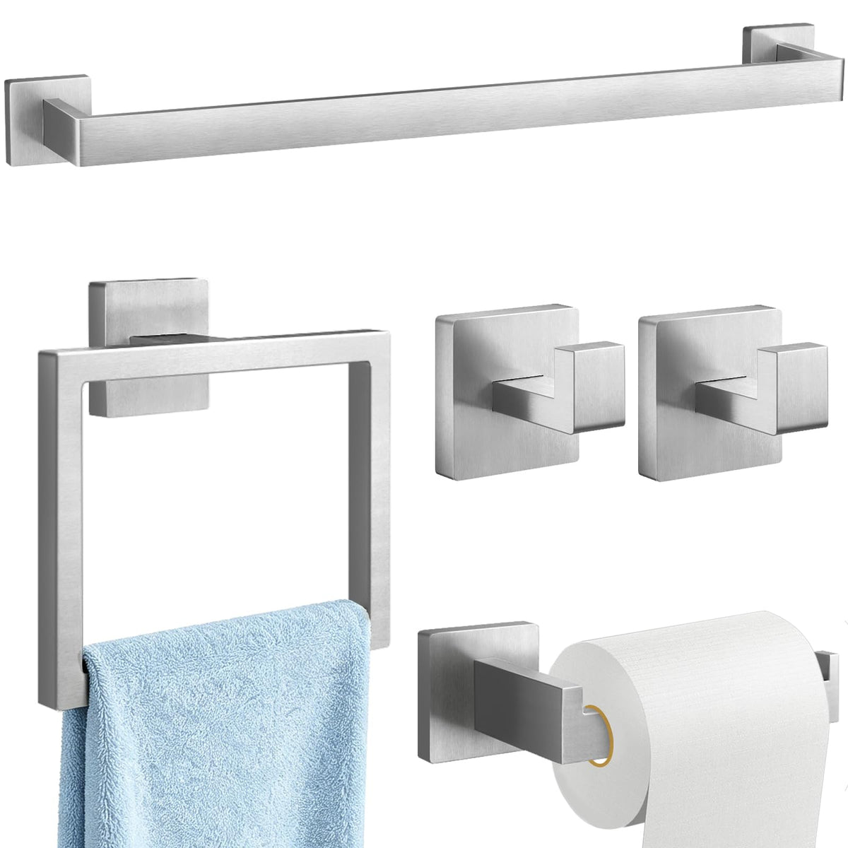 Gypie Bathroom Hardware Accessories Set, 5-Piece 16In Black Wall Mounted