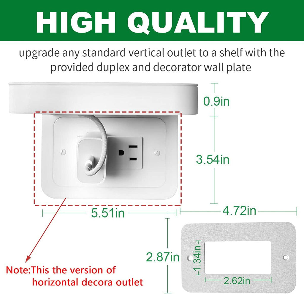 Horizontal Outlet Shelf with Cord Storage for Decorator Receptacle