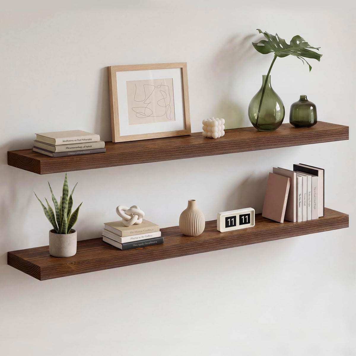 Homeforia 24 Inch Floating Shelves, High-End Solid Pine Wood, Set of 2