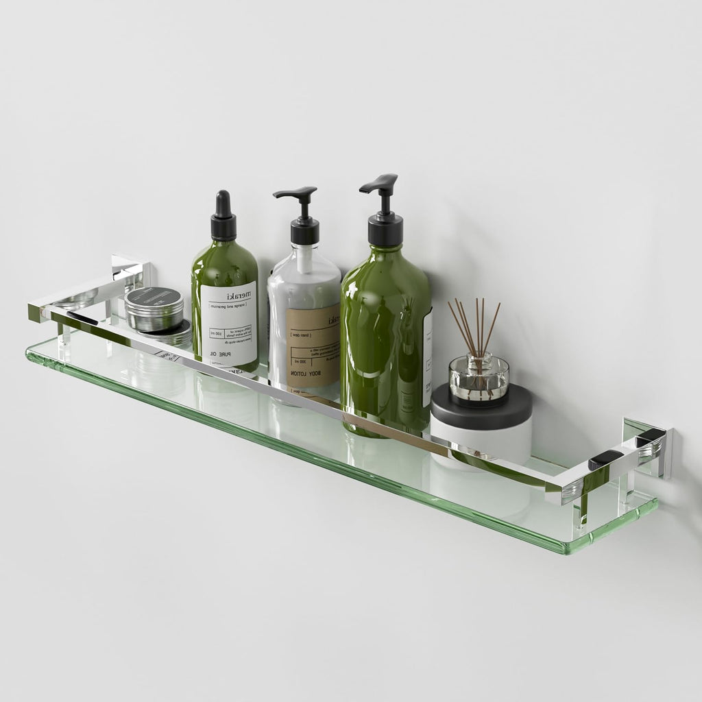Alise Glass Shelf for Bathroom 16 Inch, Brushed Nickel Floating Glass Shelf