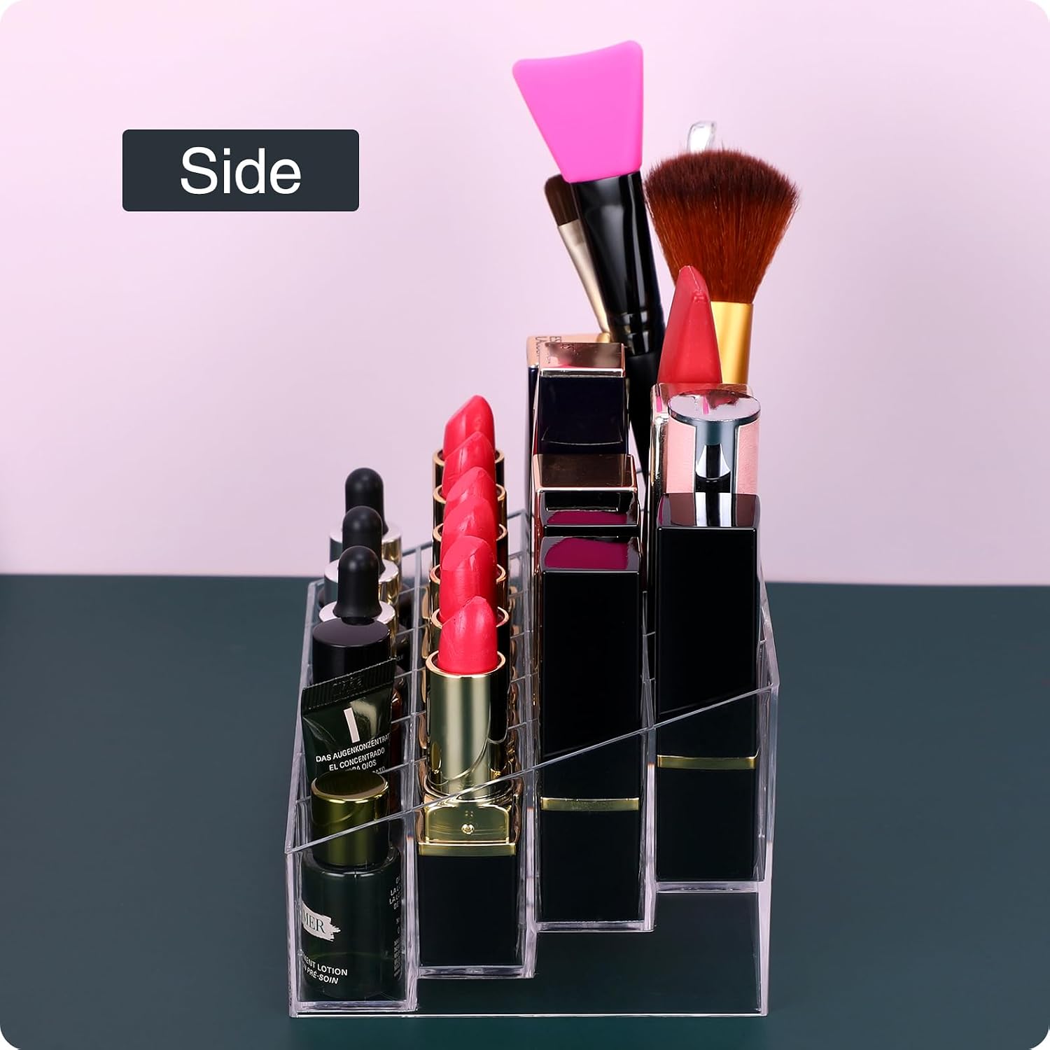 MOSIKER Lipstick Organizer, Clear Plastic Lip Gloss Holder with 24 Slots