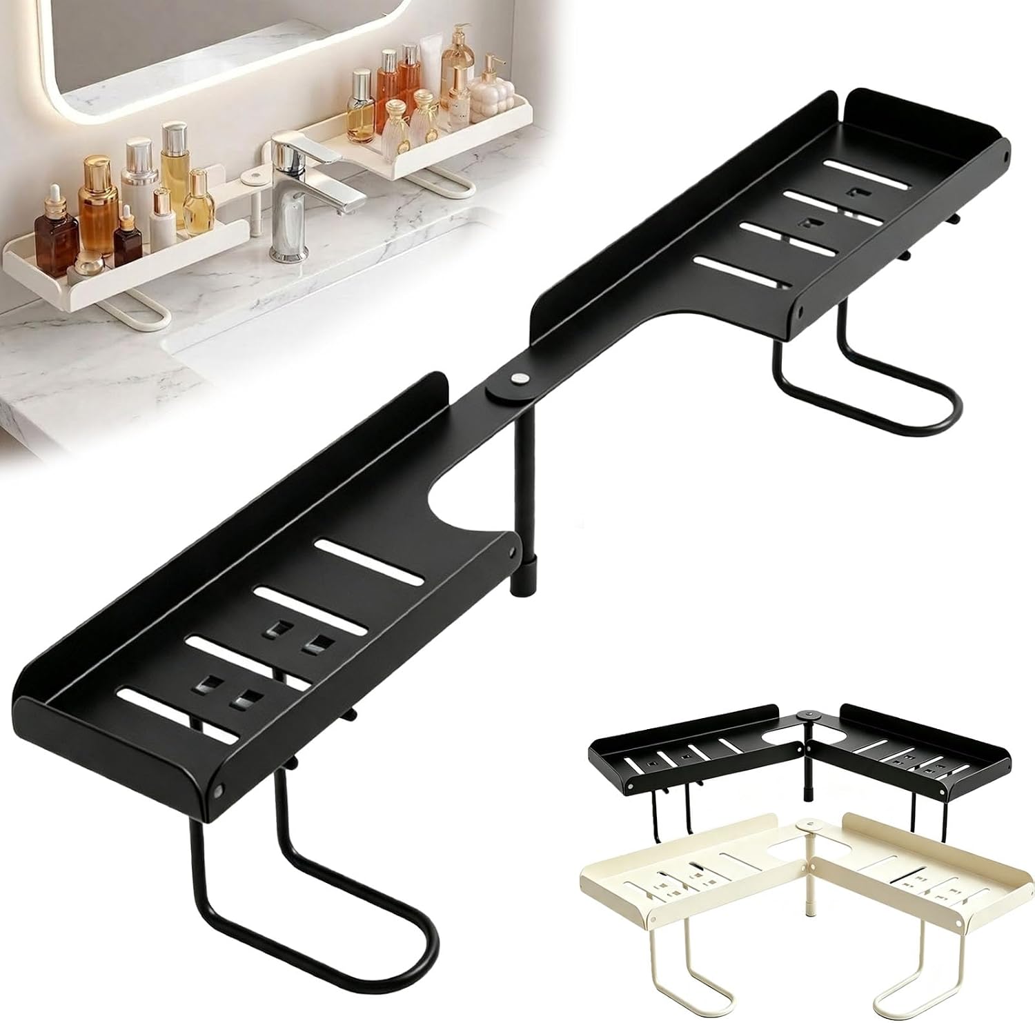 Foldable Over Sink Shelf Bathroom, Over-Faucet Shelf Organizer，Black 24in
