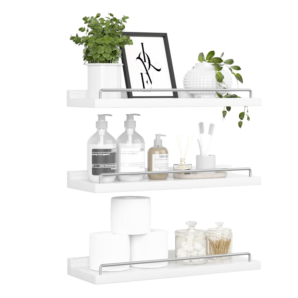 RYOFOBETTO Floating Shelves for Wall Decor Bathroom Shelves Over Toilet, Farmhouse Wall Shelves for Living Room, Bedroom, Picture Frames, Plants, Kitchen (Black, Set of 3)