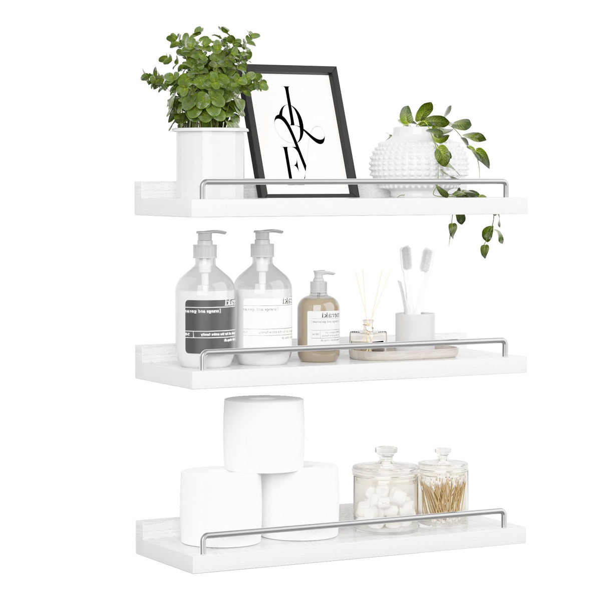 RYOFOBETTO Floating Shelves for Wall Decor Bathroom Shelves Over Toilet, Farmhouse Wall Shelves for Living Room, Bedroom, Picture Frames, Plants, Kitchen (Black, Set of 3)