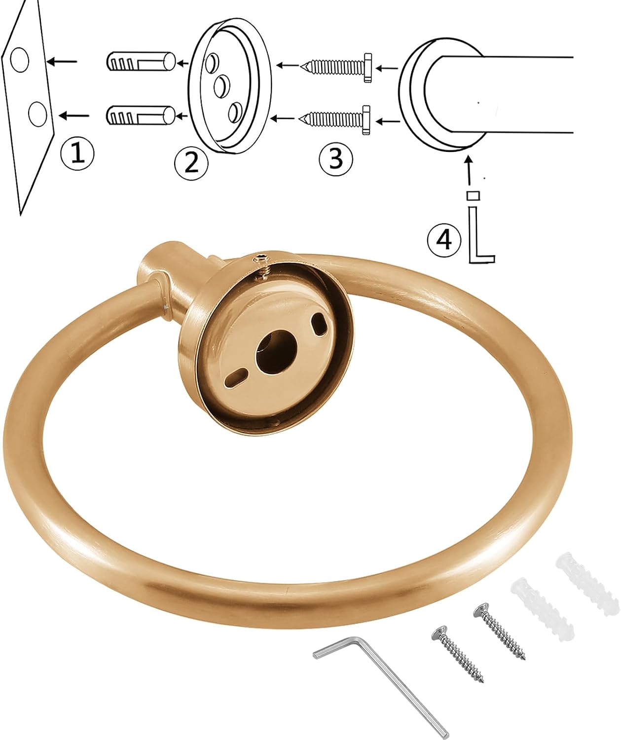 Towel Ring, Bathroom Hardware Accessories, Wall-Mounted Towel Ring, Simple Round Stainless Steel Towel Rack, for Bathroom and Kitchen (Gold)