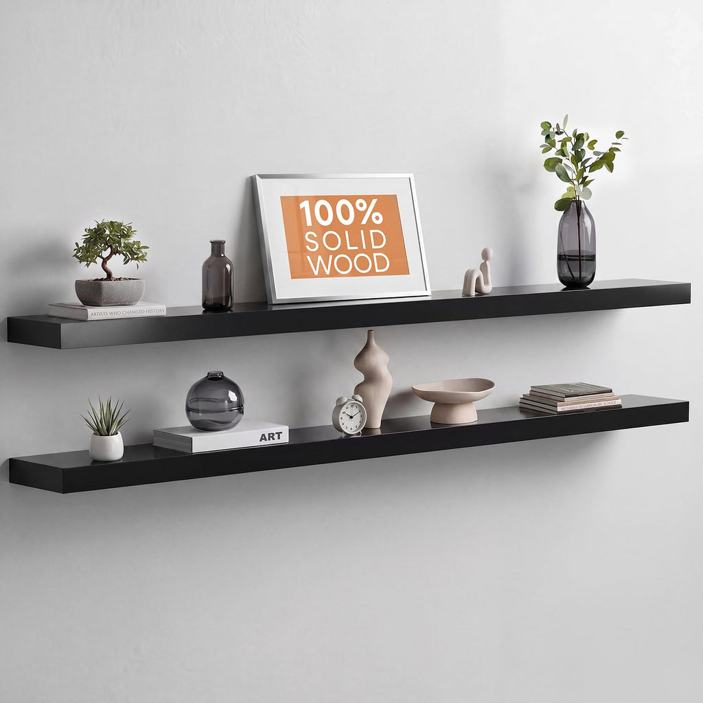 Homeforia 24 Inch Floating Shelves, High-End Solid Pine Wood, Set of 2