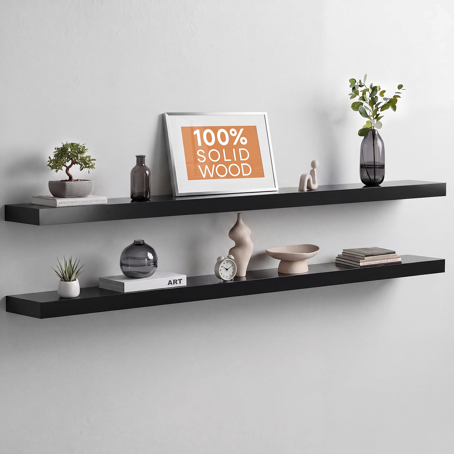 Homeforia 24 Inch Floating Shelves, High-End Solid Pine Wood, Set of 2