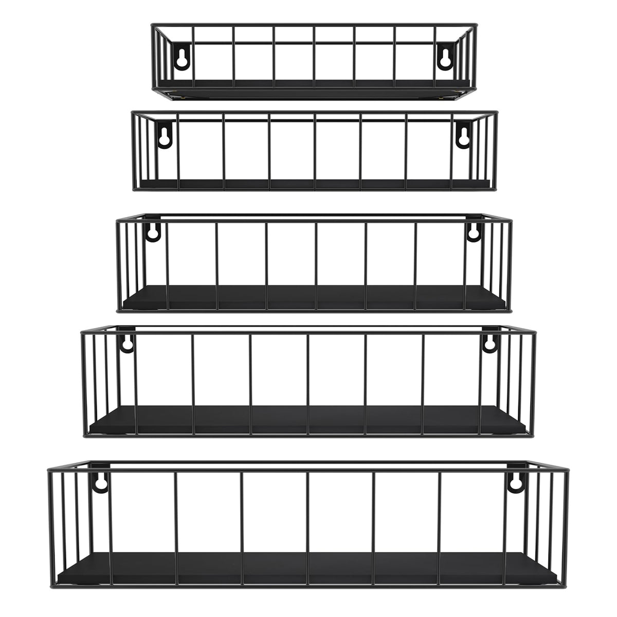 CRUGLA Floating Shelves Wall Mounted Set of 5, Hanging Storage Wall Shelf with Rail for Bathroom, Bedroom, Living Room, Kitchen