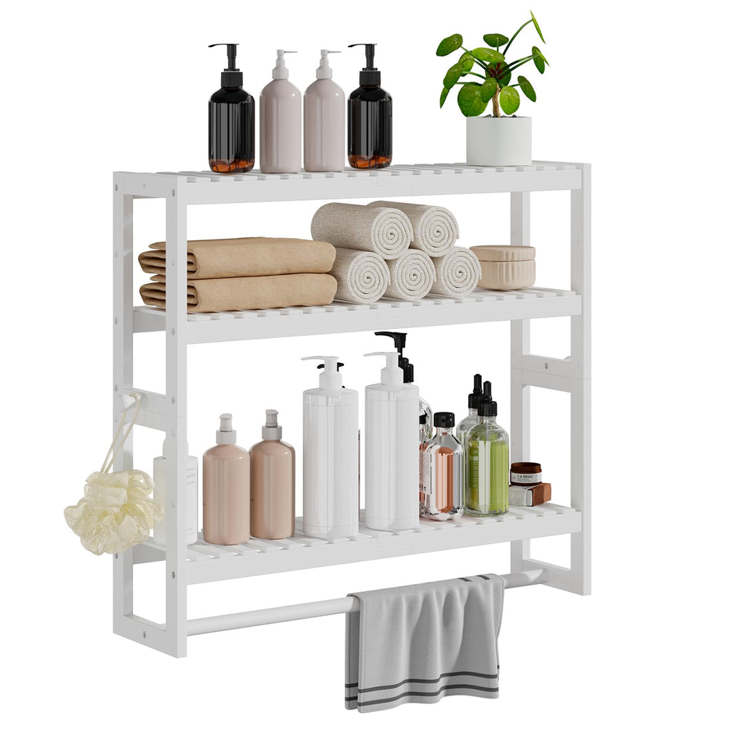RRX Bathroom Shelf Storage Organizer, Shelf 3-Tier Adjustable Layer, Beige