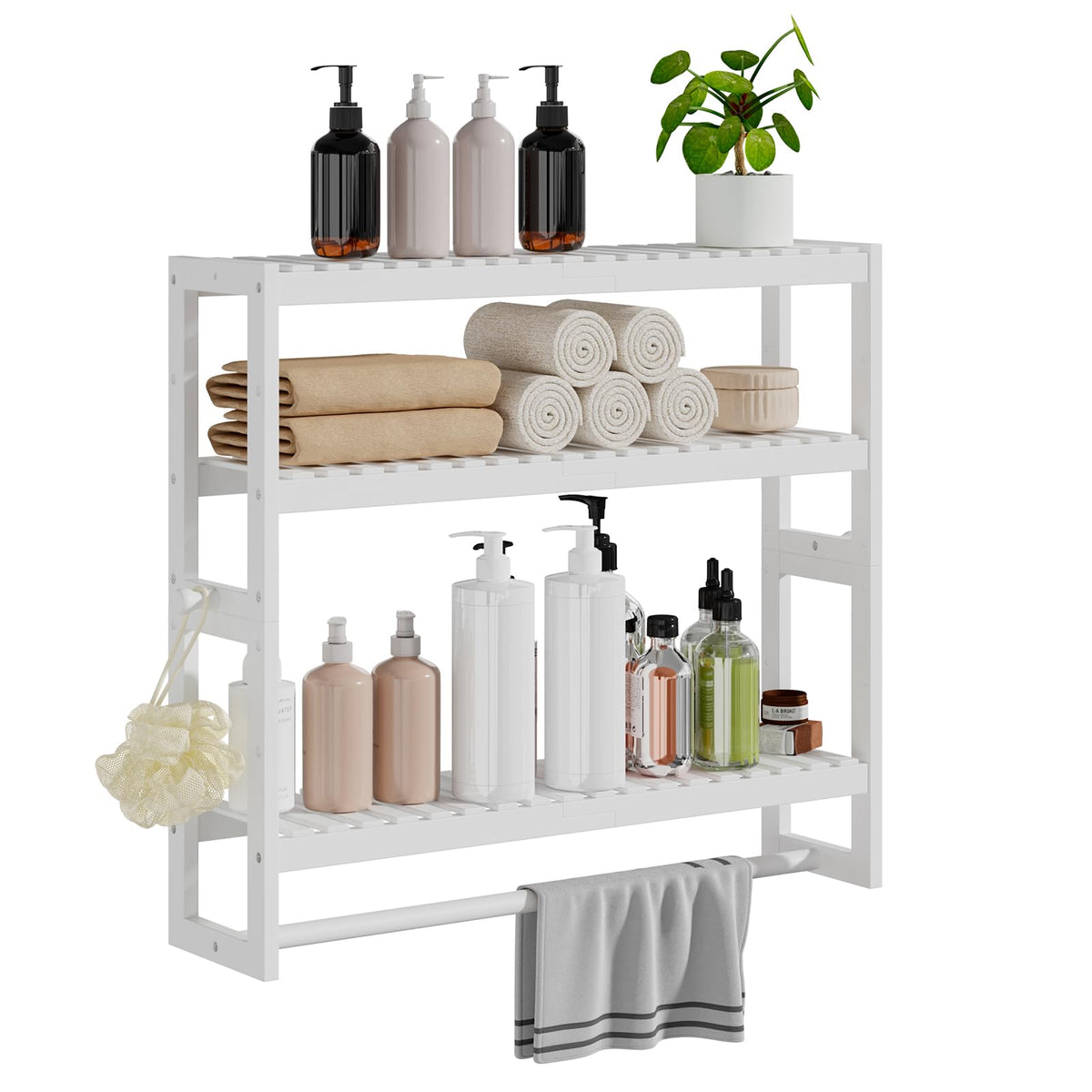 RRX Bathroom Shelf Storage Organizer, Shelf 3-Tier Adjustable Layer, Beige