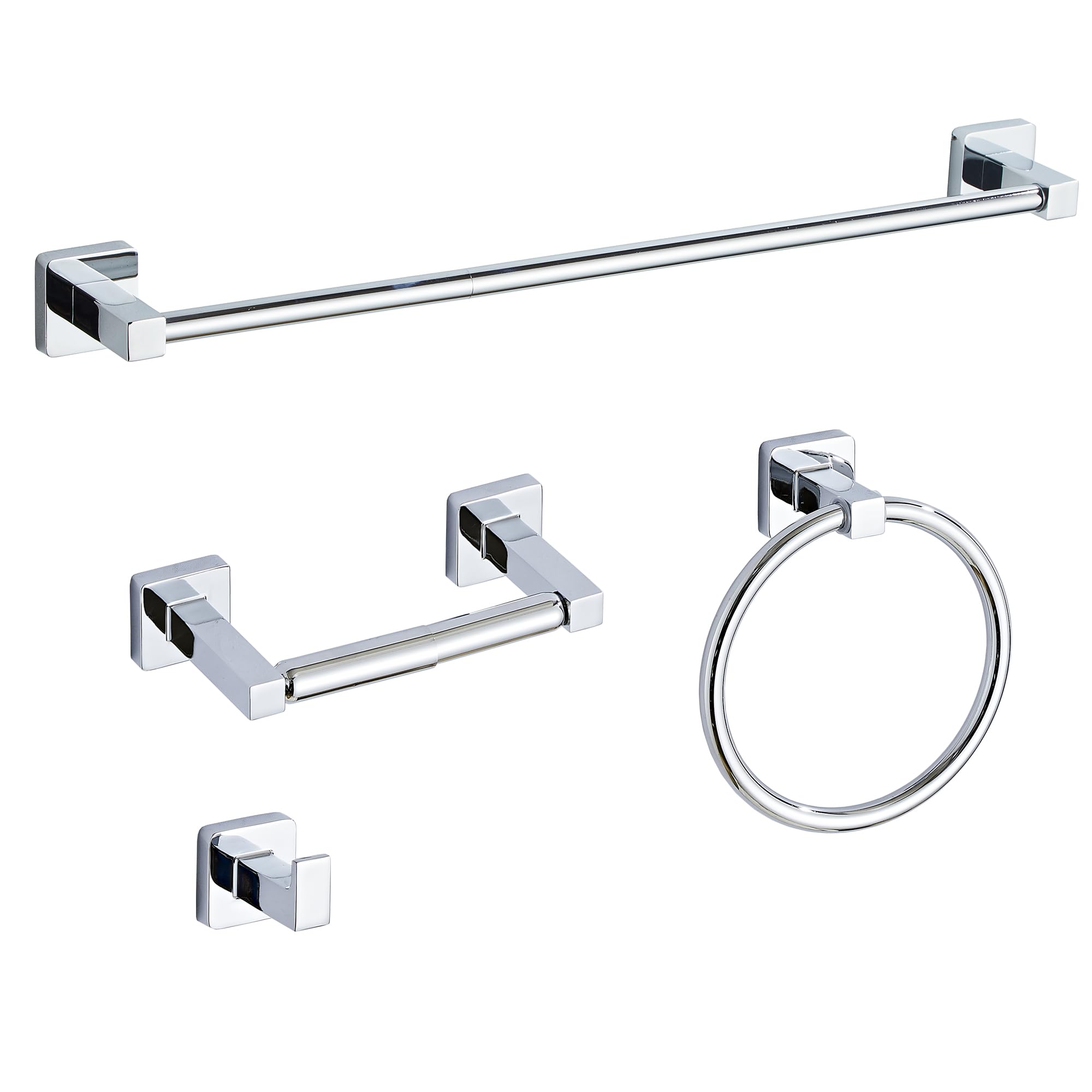 Matte Black Bathroom Hardware Set 4 Pieces,Bathroom Accessories Set Stainless Steel Wall Mounted, Hand Towel Bar, Towel Ring, Robe Towel Hooks,Toilet Paper Holder,Towel Bar Set, 23.6 Inch