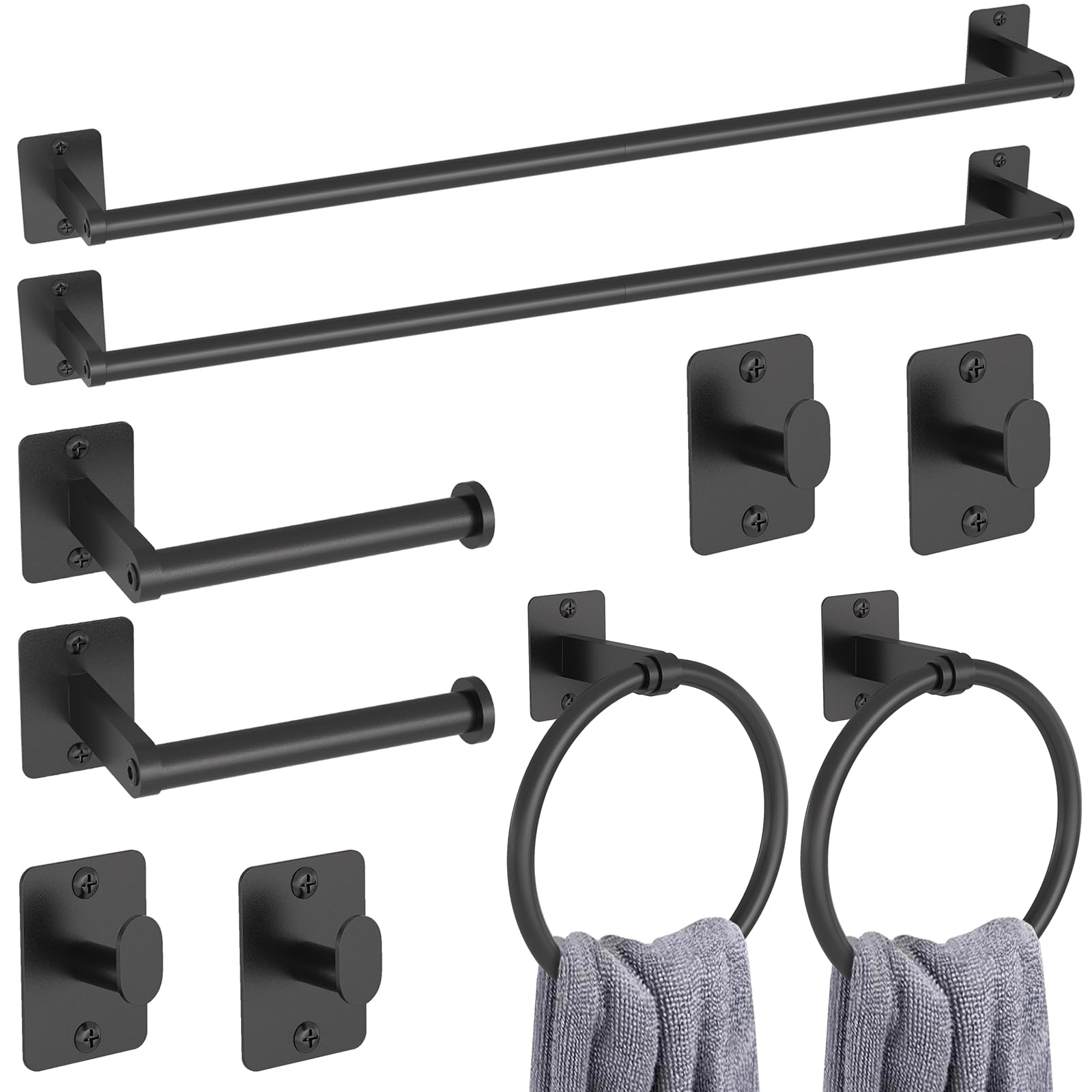 KLJKPA 10-Piece Bathroom Accessories Set, 24 inch Towel Bar