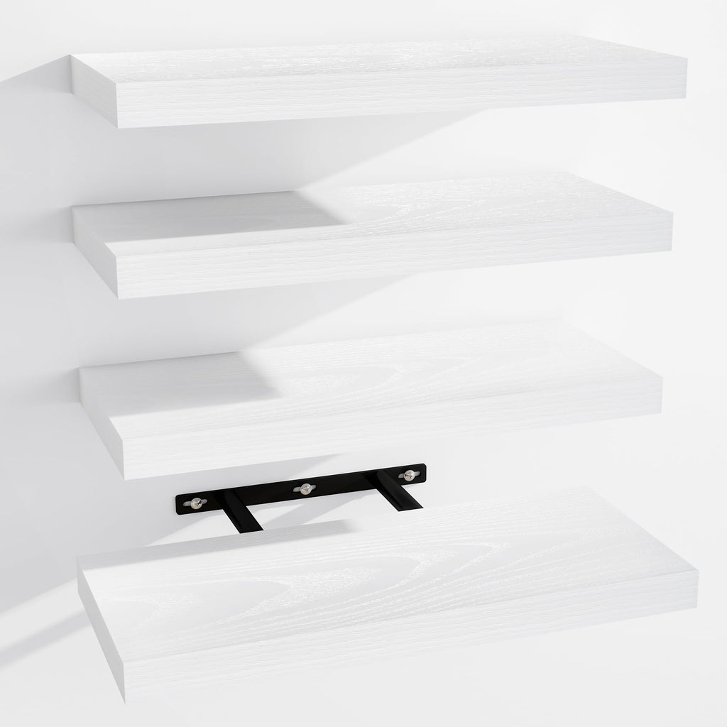Venusmiles Bathroom Floating Shelves for Wall, 15" Wall Mounted Shelves with Invisible Brackets, 4 Small Wood Floating Wall Shelf Shelves for Living Room, Bedroom, Kitchen, Bathroom (Oak)