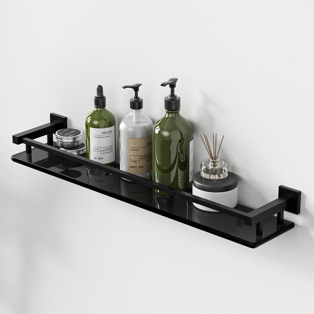 Alise Glass Shelf for Bathroom 16 Inch, Brushed Nickel Floating Glass Shelf