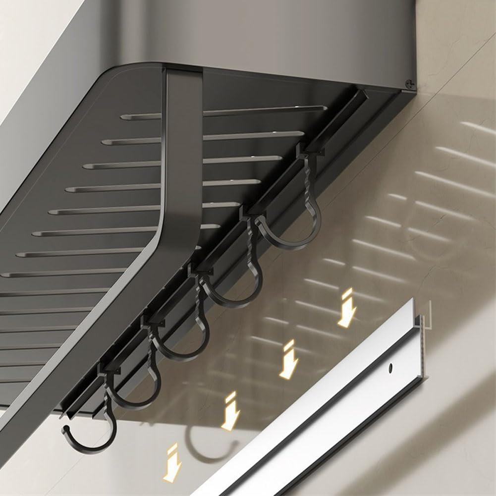 Wall Mounted Bathroom Shelves, 2-Tier Floating Shelf with Removable Hooks, Bathroom Wall Organizer(Gray)