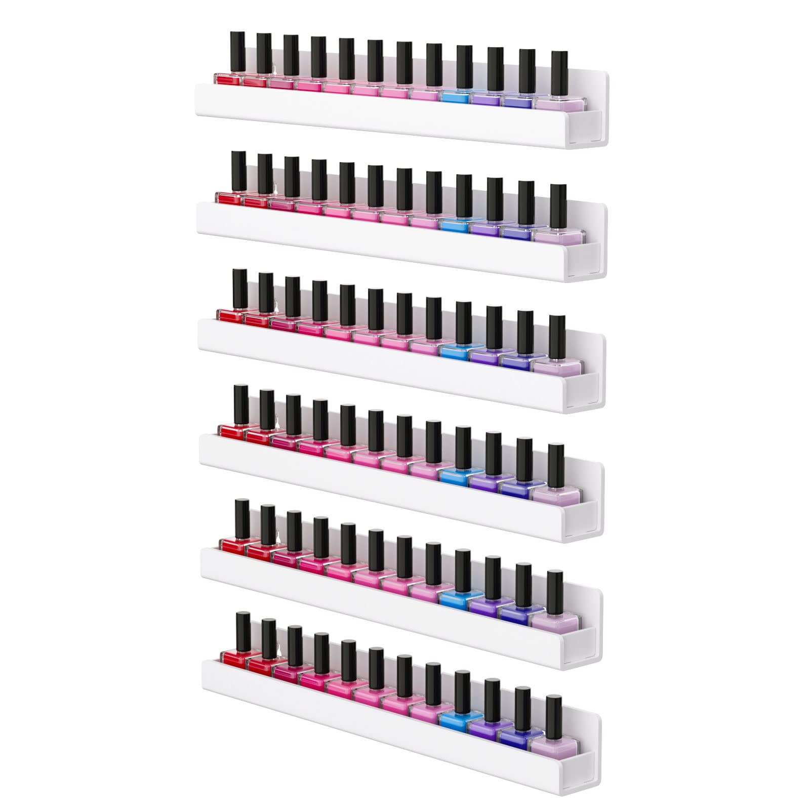 FEMELI Nail Polish Wall Rack, 6 Shelves Acrylic Organizer (15 Inch, Clear)